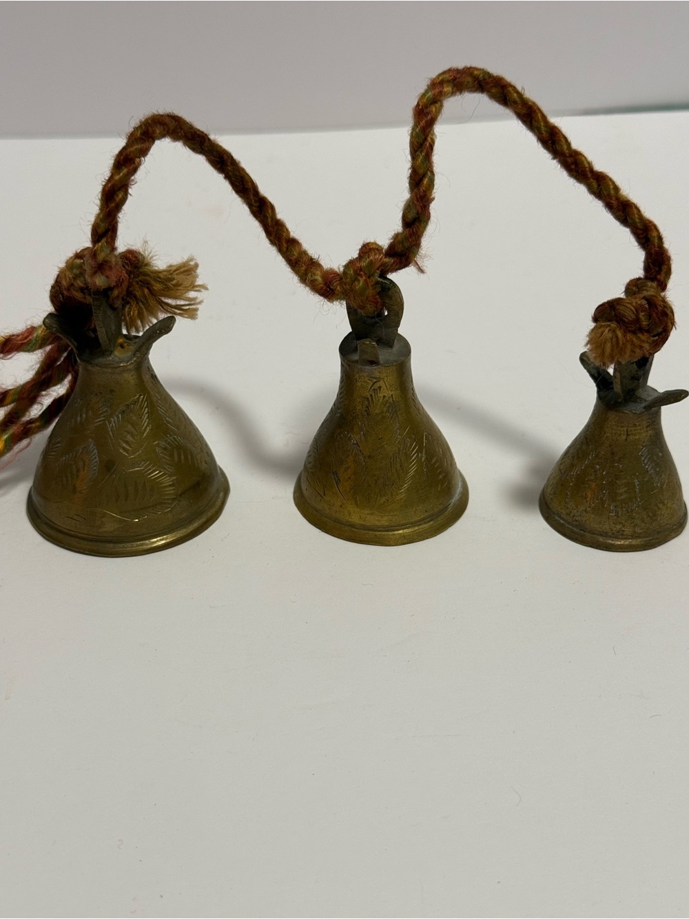 Vintage Etched Brass Hanging Bells Set of 3 - Made in India